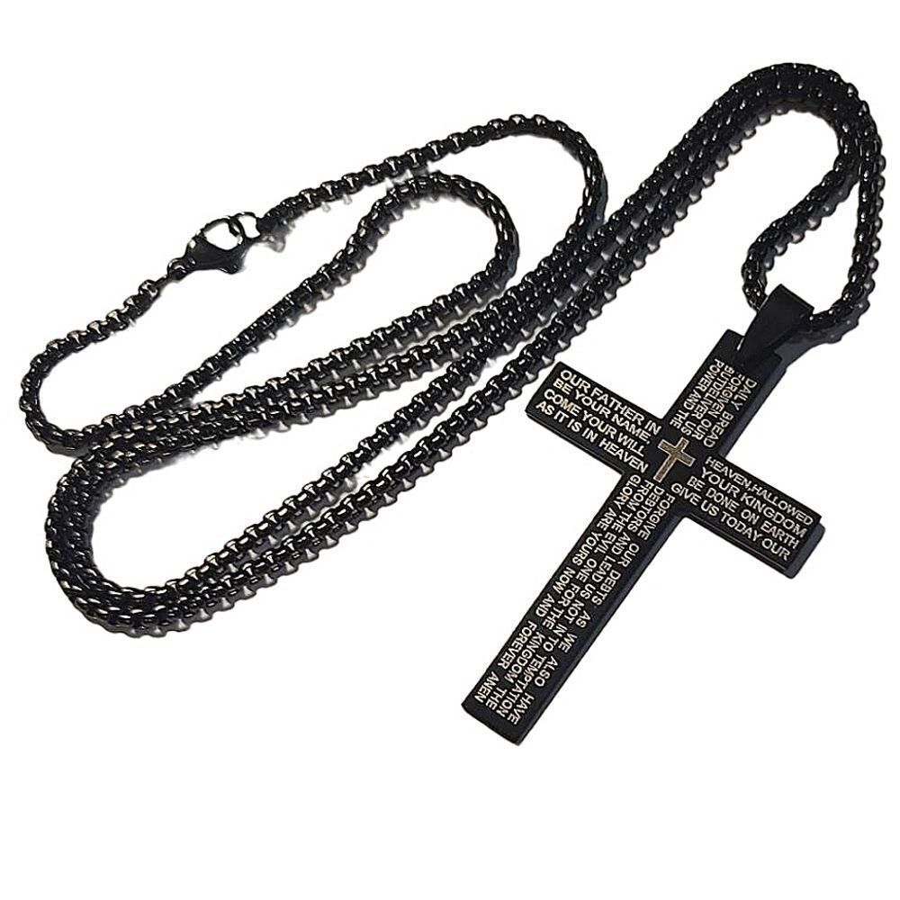 Black Stainless Steel Christian Cross Necklace Prayer Pendant Religious Jewelry - Picture 4 of 5